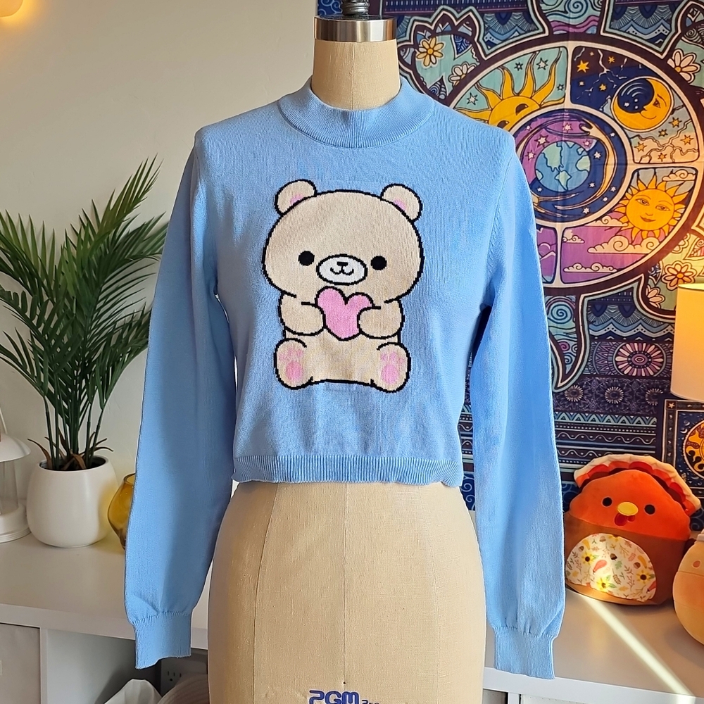Sugar Thrillz More Hugs N Kisses Crop Sweater Teddy Bear Heart Dolls Kill